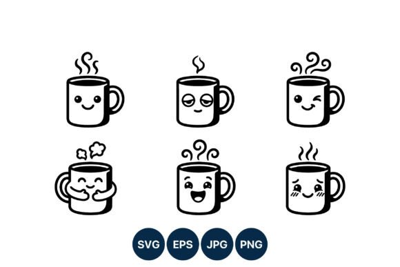 Kawaii Coffee Mug Illustrations for Modern Blog Graphics